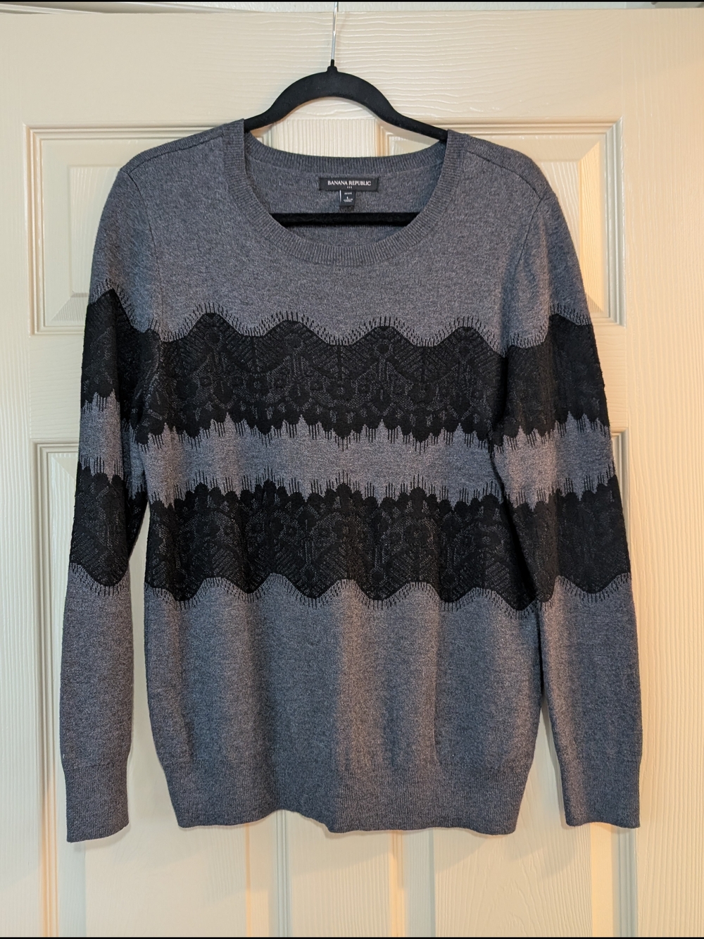 Banana Republic Factory Gray Crewneck Sweater with Black Lace Bands